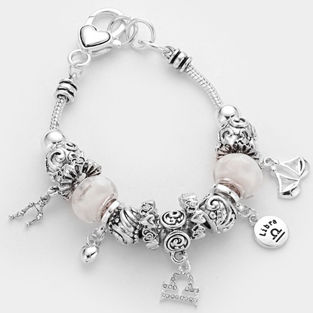 White & Silver LIBRA Multi Beaded Charm Bracelet